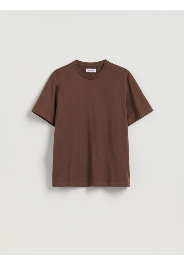 Reserved - T-shirt regular z bawełny - ciemnobrązowy. Kolor: brązowy. Materiał: bawełna