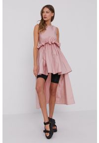 Red Valentino - Sukienka. Kolor: różowy. Materiał: tkanina. Wzór: gładki. Typ sukienki: rozkloszowane. Długość: mini #3