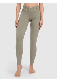 4f - 4F Legginsy do jogi i pilatesu szybkoschnące damskie - zielone L. Stan: podwyższony. Kolor: zielony. Materiał: dzianina, włókno, elastan, materiał. Długość: długie. Sport: joga i pilates