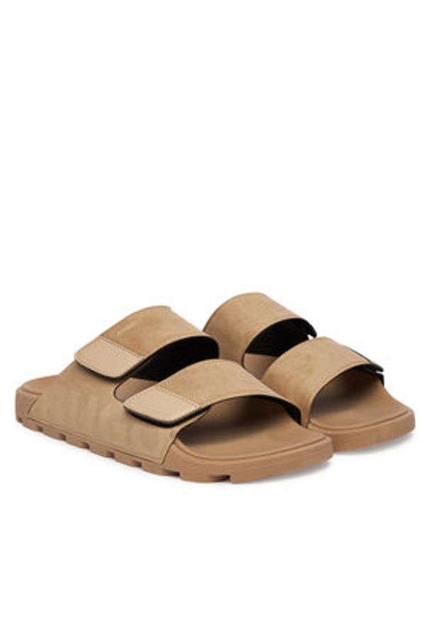 Hugo - HUGO Klapki Evander 50563303 Beżowy. Kolor: beżowy. Materiał: materiał