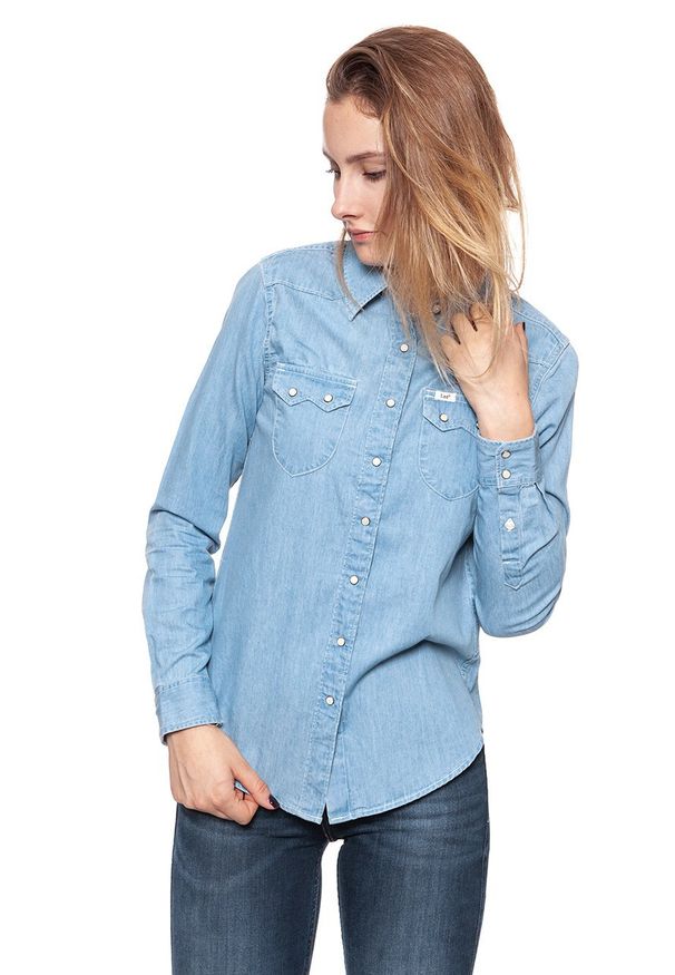 Lee - KOSZULA JEANSOWA DAMSKA LEE REGULAR WESTERN DELFT BLUE L516MHCO. Materiał: jeans. Długość rękawa: długi rękaw. Długość: długie