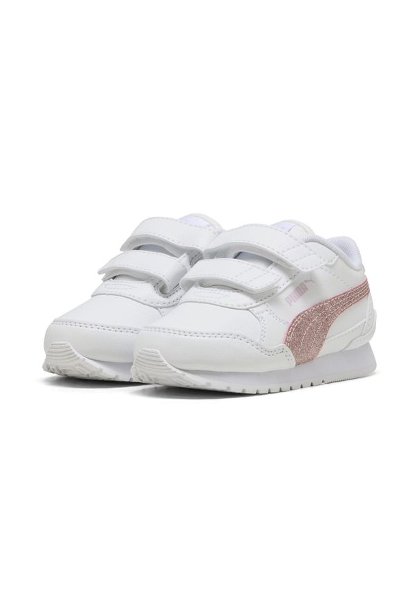 Puma - Dziecięce sneakersy ST Runner v4 Glitter PUMA. Zapięcie: pasek. Kolor: szary, biały, wielokolorowy, różowy. Sport: turystyka piesza