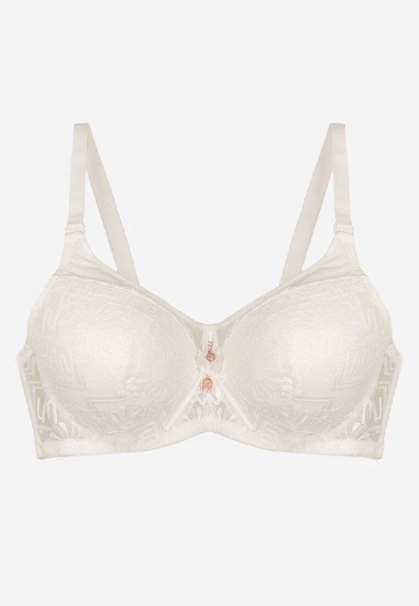 Born2be - Jasnobeżowy Biustonosz z Koronką i Transparentną Wstawką Heliphine. Kolor: beżowy. Materiał: koronka. Wzór: koronka