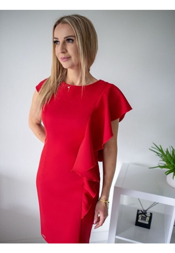 Sukienka Model Mirrela Red - Jersa. Materiał: materiał, elastan. Wzór: aplikacja