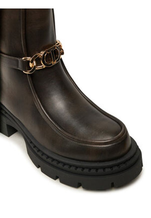 TwinSet - TWINSET Botki 242TGT110 Brązowy. Kolor: brązowy. Materiał: skóra