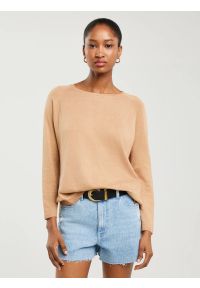 Big-Star - Sweter damski z wiskozy brązowy Airin 802. Okazja: na co dzień. Kolor: brązowy. Materiał: wiskoza. Styl: vintage, klasyczny, casual