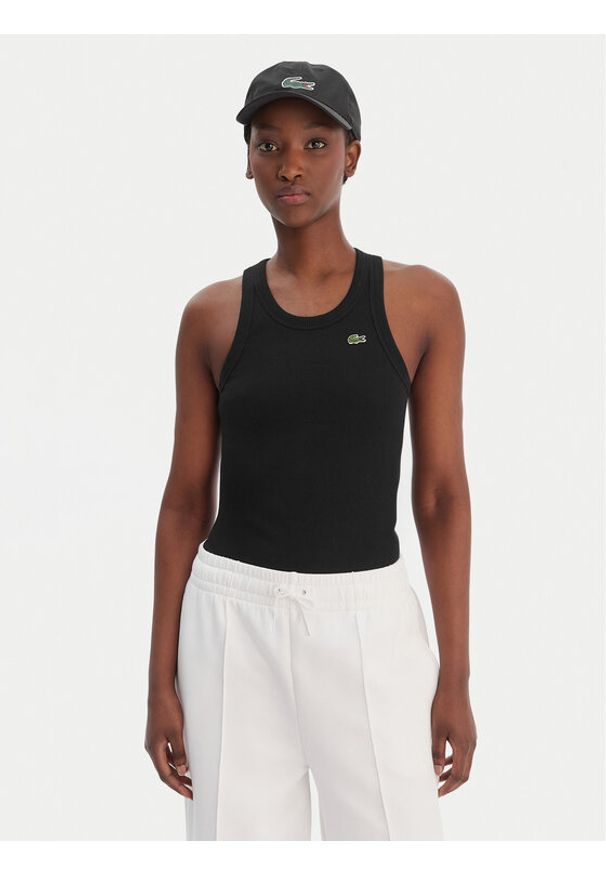 Lacoste T-Shirt TF5388 Czarny Slim Fit. Kolor: czarny. Materiał: bawełna