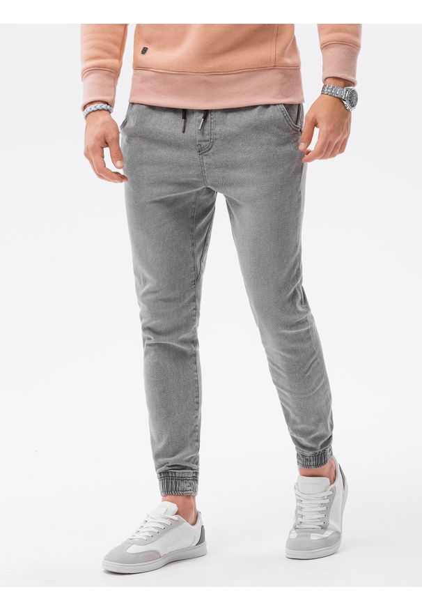 Ombre Clothing - Spodnie męskie jeansowe joggery P1027 - szare - XXL. Kolor: szary. Materiał: jeans. Styl: klasyczny