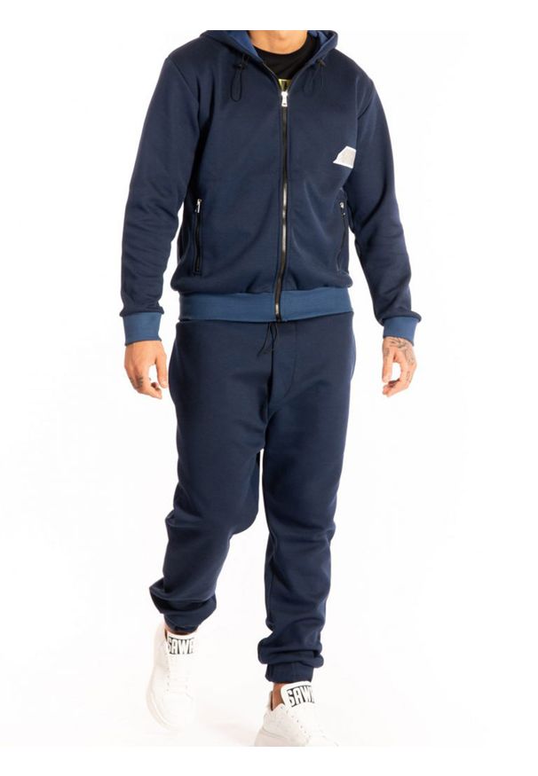 Takeshy Kurosawa Spodnie "Space-Rubber" | 82921 | Space-Rubber | Mężczyzna | Granatowy. Okazja: na co dzień. Kolor: niebieski. Materiał: bawełna, poliester, elastan. Wzór: aplikacja. Styl: casual