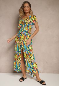 Renee - Żółta Sukienka z Bawełny w Abstrakcyjny Wzór Emisienna. Okazja: na imprezę. Kolor: żółty. Materiał: bawełna. Sezon: lato. Styl: elegancki #3
