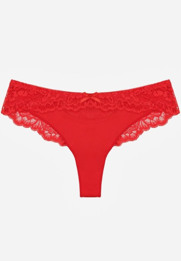 Renee - Czerwone Majtki Stringi Ozdobione Koronką Phisoris. Kolor: czerwony. Materiał: koronka. Wzór: koronka, aplikacja