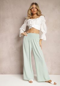 Renee - Jasnozielone Spodnie Kuloty High Waist z Gumką w Talii Lipadre. Stan: podwyższony. Kolor: zielony. Długość: krótkie #7