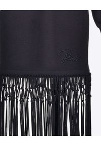 Pinko - PINKO - Czarna sukienka z frędzlami Beanball. Typ kołnierza: dekolt w kształcie V. Kolor: czarny. Wzór: aplikacja. Długość: mini #2