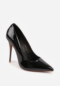 Renee - Czarne Lakierowane Szpilki VICES na Ozdobnym Obcasie Zafriah. Okazja: na co dzień. Nosek buta: szpiczasty. Kolor: czarny. Materiał: lakier. Obcas: na obcasie. Styl: casual, elegancki, wizytowy. Wysokość obcasa: średni #4