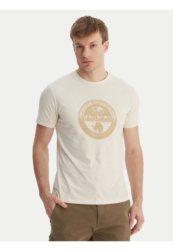 Napapijri T-Shirt S-Mahsa NP0A4FZB Écru Regular Fit. Materiał: bawełna