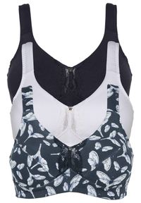 bonprix - Biustonosz bez fiszbinów z bawełny organicznej (3 szt.). Kolor: niebieski. Materiał: bawełna. Wzór: nadruk, aplikacja, koronka #1