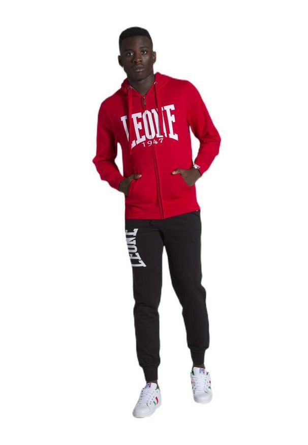 LEONE 1947 APPAREL - Męska zapinana na zamek bluza z kapturem Leone 1947 Apparel. Typ kołnierza: kaptur. Kolor: czerwony. Materiał: tkanina. Sport: fitness