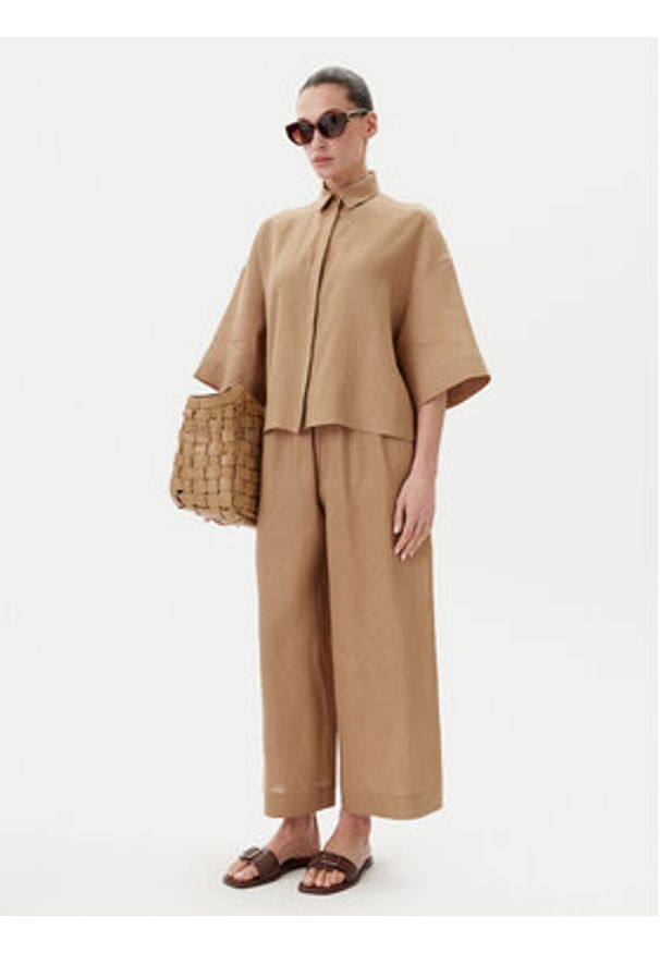 Max Mara Leisure Spodnie materiałowe Minnie 2516131018 Beżowy Relaxed Fit. Kolor: beżowy. Materiał: len
