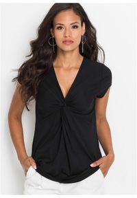 bonprix - T-shirt z mieszanki wiskozy. Kolor: czarny. Materiał: wiskoza. Długość rękawa: krótki rękaw. Długość: krótkie #1