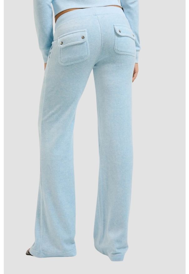 Juicy Couture - JUICY COUTURE Błękitne damskie spodnie dresowe Layla Low Rise Pocket, Rozmiar XS. Kolor: niebieski. Materiał: dresówka