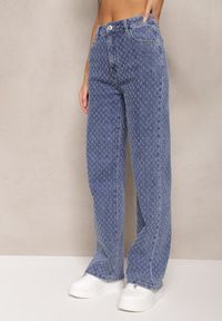 Renee - Niebieskie Szerokie Jeansy z Bawełny w Drobny Wzór z Kieszeniami Ilmira. Okazja: na co dzień. Kolor: niebieski. Styl: casual #6