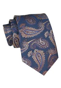 Alties - Klasyczny Krawat Męski - ALTIES - Granat, Duży Wzór Paisley. Kolor: niebieski. Materiał: tkanina. Wzór: paisley. Styl: klasyczny #1