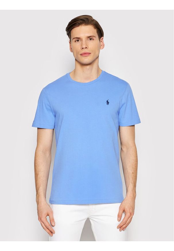 Polo Ralph Lauren T-Shirt 710671438230 Błękitny Custom Slim Fit. Typ kołnierza: polo. Kolor: niebieski. Materiał: bawełna