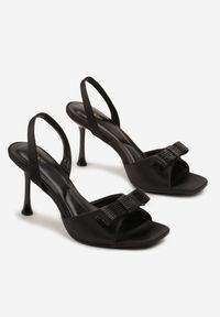 Born2be - Czarne Sandały na Szpilce Vices z Kokardą i Cyrkoniami Lumesine. Zapięcie: sprzączka. Kolor: czarny. Obcas: na szpilce. Styl: glamour
