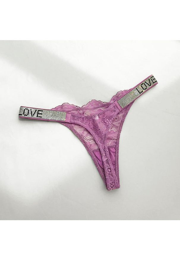 Intica - Stringi koronkowe z ozdobnym napisem Maruschka. Kolor: różowy. Materiał: koronka. Wzór: napisy