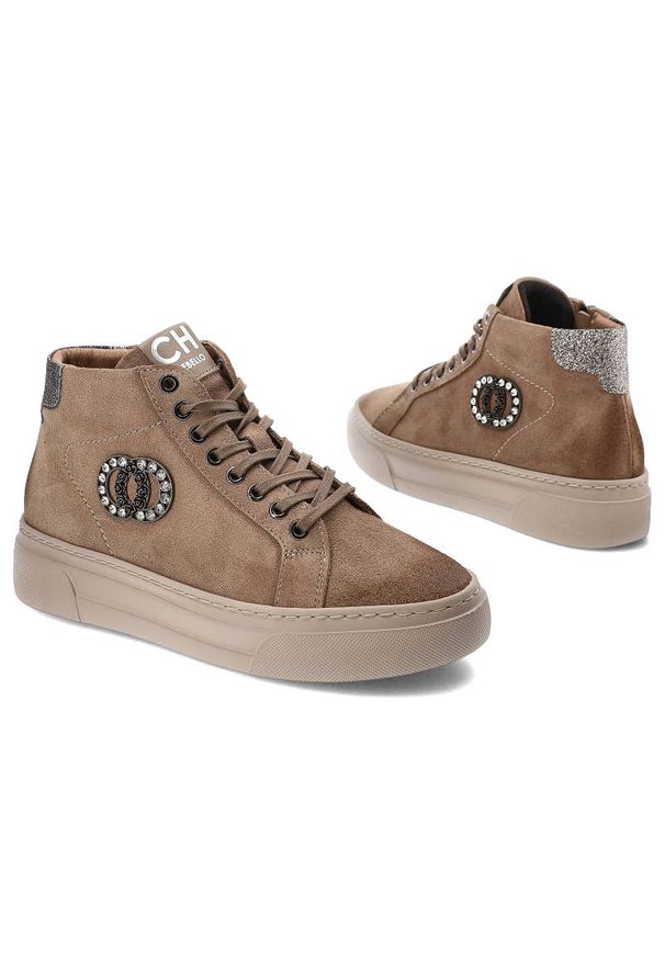 Brązowe Sneakersy CheBello Stylowe Skórzane Buty Damskie. Kolor: brązowy. Materiał: skóra. Szerokość cholewki: normalna. Styl: elegancki