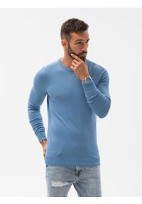 Ombre Clothing - Sweter męski E177 - błękitny - XXL. Kolor: niebieski. Materiał: nylon, wiskoza. Styl: klasyczny #4
