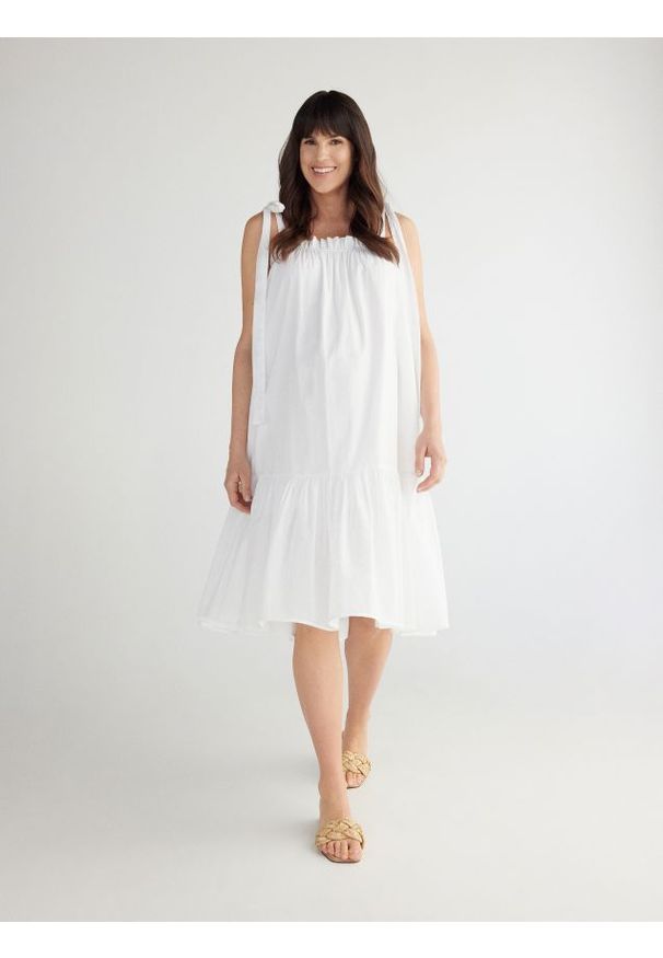 Reserved - Bawełniana sukienka z falbaną - złamana biel. Materiał: bawełna