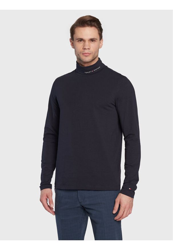 TOMMY HILFIGER - Tommy Hilfiger Golf Logo MW0MW28787 Granatowy Slim Fit. Typ kołnierza: golf. Kolor: niebieski. Materiał: bawełna