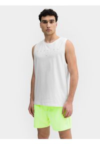 4f - Tank top regular z bawełny organicznej męski. Kolor: biały. Materiał: bawełna. Wzór: nadruk