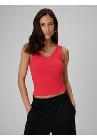 4f - 4F Top slim z prążkowanej dzianiny damski - czerwony L. Kolor: czerwony. Materiał: prążkowany, dzianina #1