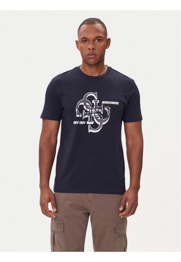 Guess T-Shirt M5BI72 I3Z14 Niebieski Slim Fit. Kolor: niebieski. Materiał: bawełna