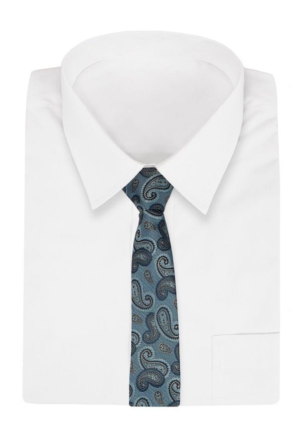 Alties - Miętowy Elegancki Krawat Męski -ALTIES- 6 cm, Niebiesko-Granatowy Wzór Paisley. Kolor: niebieski. Materiał: tkanina. Wzór: paisley. Styl: elegancki