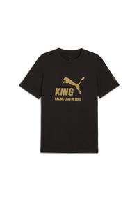 Puma - Męska koszulka z logo RC Lens KING PUMA Black Matte Gold Beige. Kolor: czarny, beżowy, wielokolorowy, żółty. Sport: piłka nożna