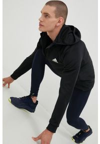 adidas Performance bluza treningowa kolor czarny z kapturem gładka. Typ kołnierza: kaptur. Kolor: czarny. Materiał: skóra, materiał. Długość rękawa: raglanowy rękaw. Wzór: gładki #1