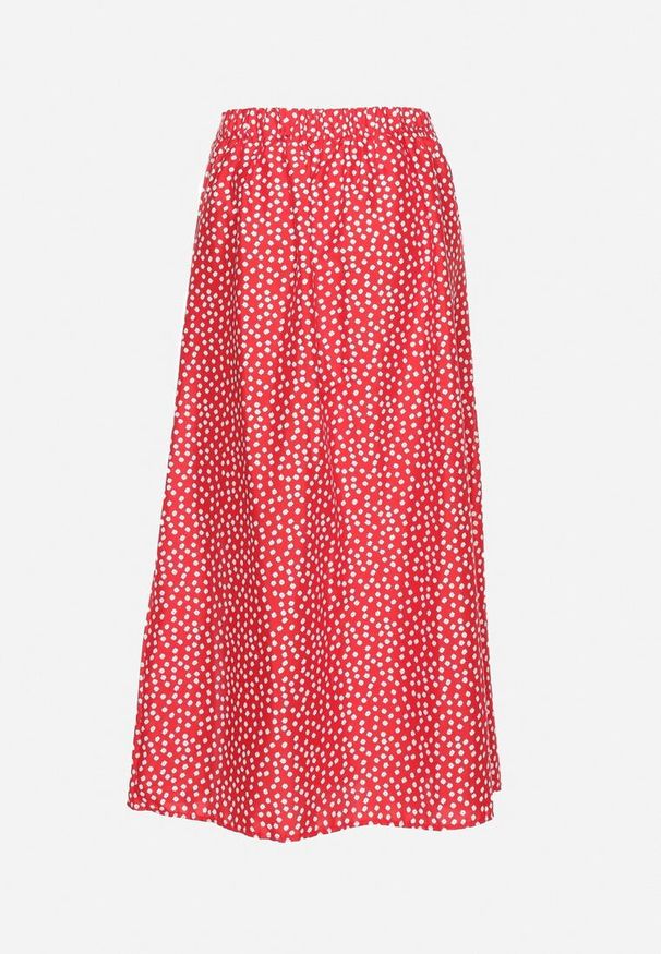 Born2be - Czerwona Spódnica z Gumką w Pasie z Rozcięciem z Boku Comella. Okazja: na co dzień, na spotkanie biznesowe. Kolor: czerwony. Styl: elegancki, biznesowy, casual