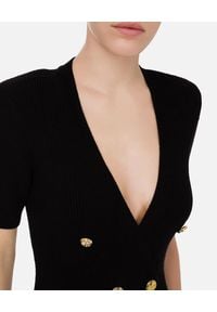 Elisabetta Franchi - ELISABETTA FRANCHI - Czarna mini sukienka ze złotymi guzikami. Kolor: czarny. Materiał: tkanina, wiskoza. Wzór: aplikacja. Styl: elegancki. Długość: mini #2