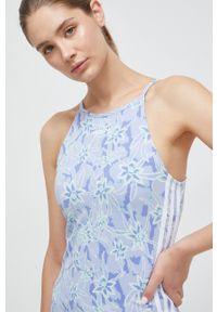 adidas Originals sukienka kolor niebieski mini dopasowana. Kolor: niebieski. Materiał: dzianina. Długość rękawa: na ramiączkach. Typ sukienki: dopasowane. Styl: klasyczny. Długość: mini #3