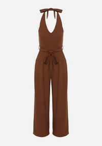 Born2be - Brązowy Taliowany Kombinezon z Paskiem Wiązaniem i Odkrytymi Plecami Malurea. Okazja: na co dzień, na imprezę. Kolor: brązowy. Materiał: jeans. Sezon: lato. Styl: casual #7