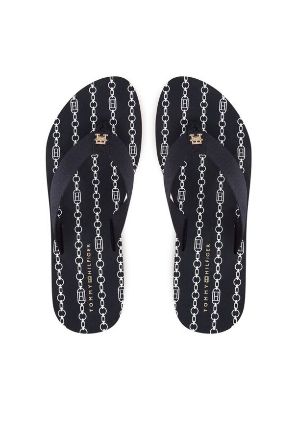 TOMMY HILFIGER - Tommy Hilfiger Japonki Im Th Chainprint Midwedge Sandal FW0FW08527 Granatowy. Kolor: niebieski. Materiał: materiał