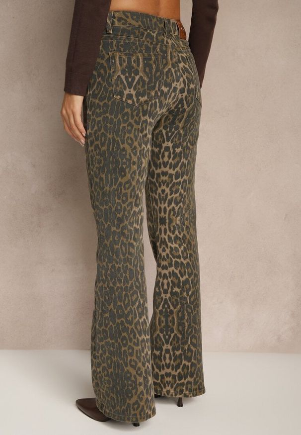 Renee - Panterkowe Jeansy Dzwony High Waist z Bawełny Enerre. Okazja: na co dzień, na spacer. Stan: podwyższony. Wzór: motyw zwierzęcy. Styl: casual