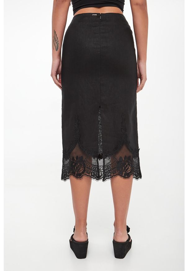 Twinset Milano - Spódnica lniana z koronką TWINSET. Materiał: len, koronka. Wzór: koronka