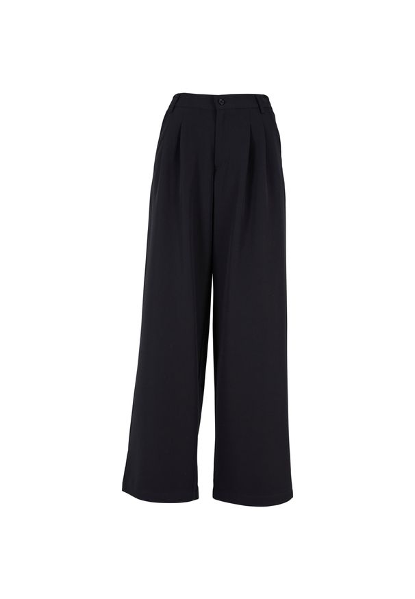 Ultraszerokie spodnie damskie Urban Classics Pleat-Front. Kolor: czarny. Materiał: poliester, wiskoza, elastan. Długość: długie