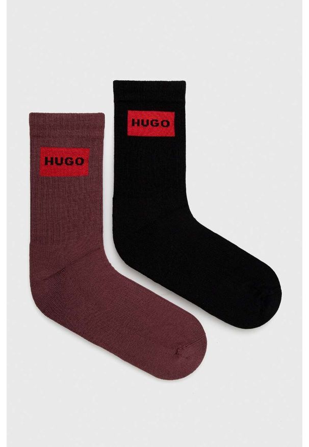 Hugo - HUGO skarpetki (2-pack) męskie kolor brązowy. Kolor: czarny