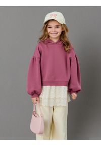 Sinsay - Bluza hoodie z ozdobną koronką - różowy. Kolor: różowy. Materiał: koronka. Wzór: koronka #1