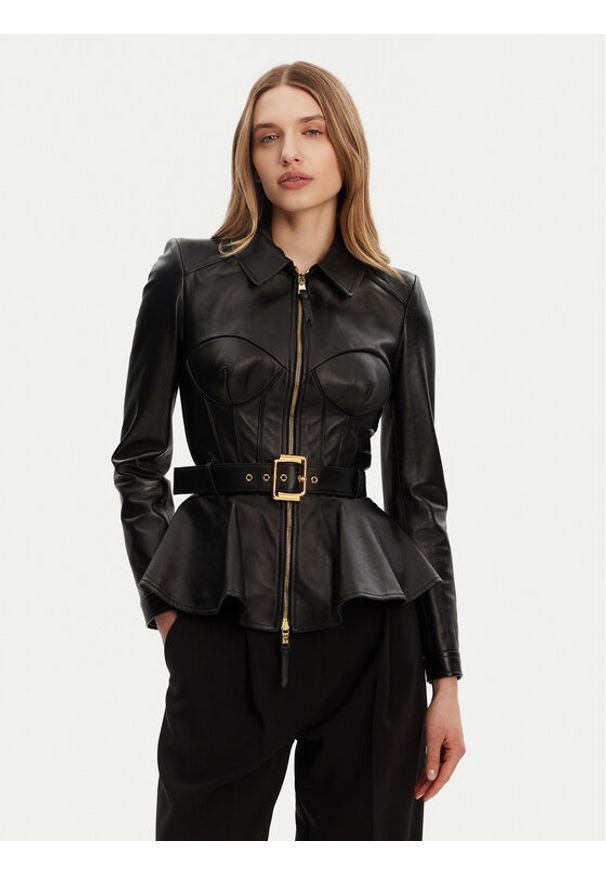 Elisabetta Franchi Kurtka skórzana GD-46Z-51E2-V1300 Czarny Regular Fit. Kolor: czarny. Materiał: skóra